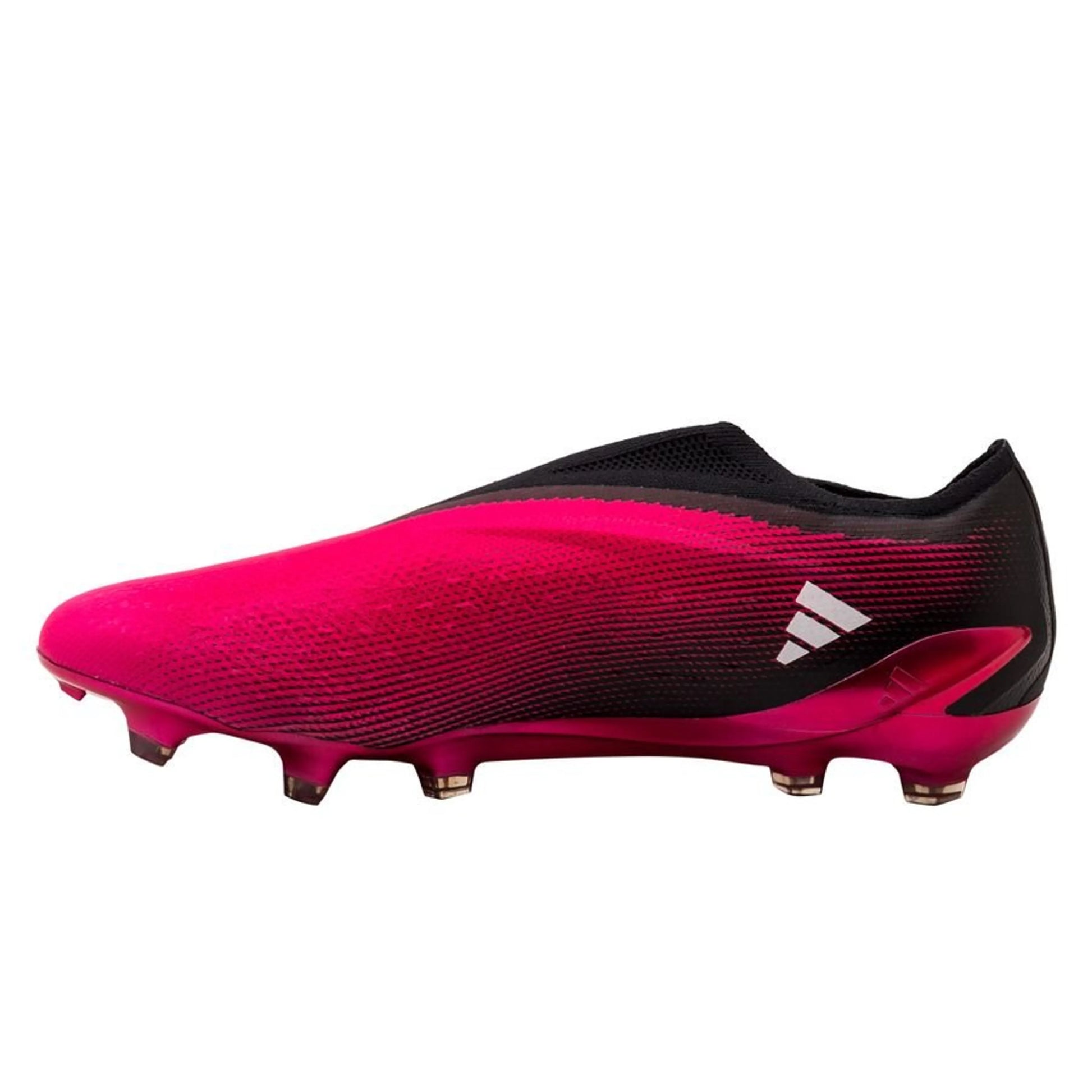side view of the adidas X Speedportal+ FG "Own Your Football" Pack in a Pink/Black colorway