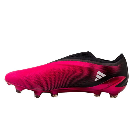 side view of the adidas X Speedportal+ FG "Own Your Football" Pack in a Pink/Black colorway