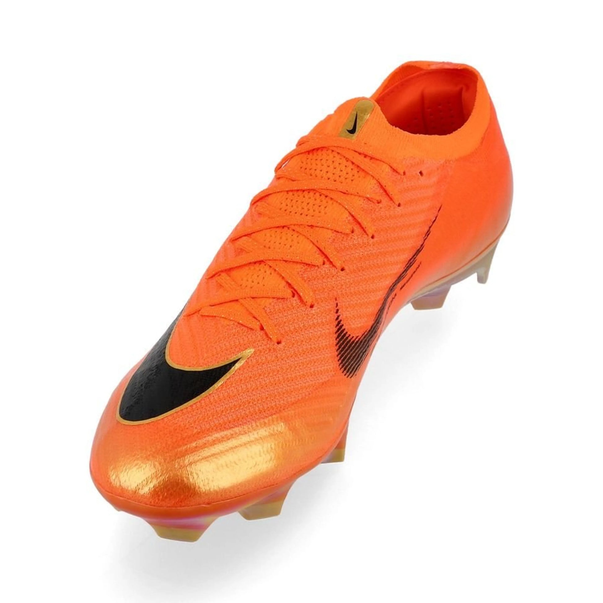 side view of the Nike Air Zoom Mercurial Vapor 16 Elite FG Déjà Vu in Orange/Gold colorway