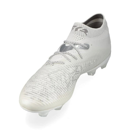 side view of the PUMA Future 8 Ultimate FG White Pack in White/Silver colorway