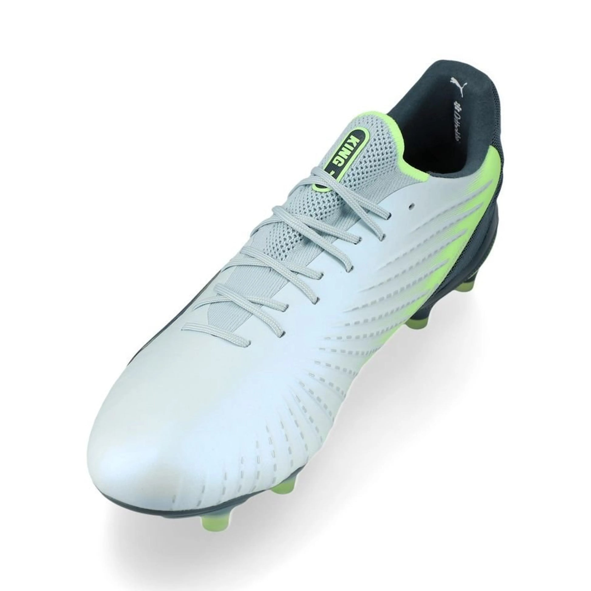 side view of the PUMA King Ultimate FG/AG Lights Out Pack in Green/Gray colorway