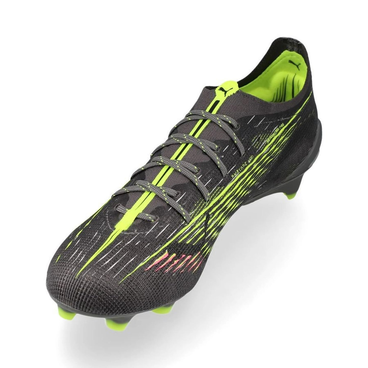 side view of the PUMA Ultra 5 Ultimate FG Audacity Pack in Silver/Yellow colorway