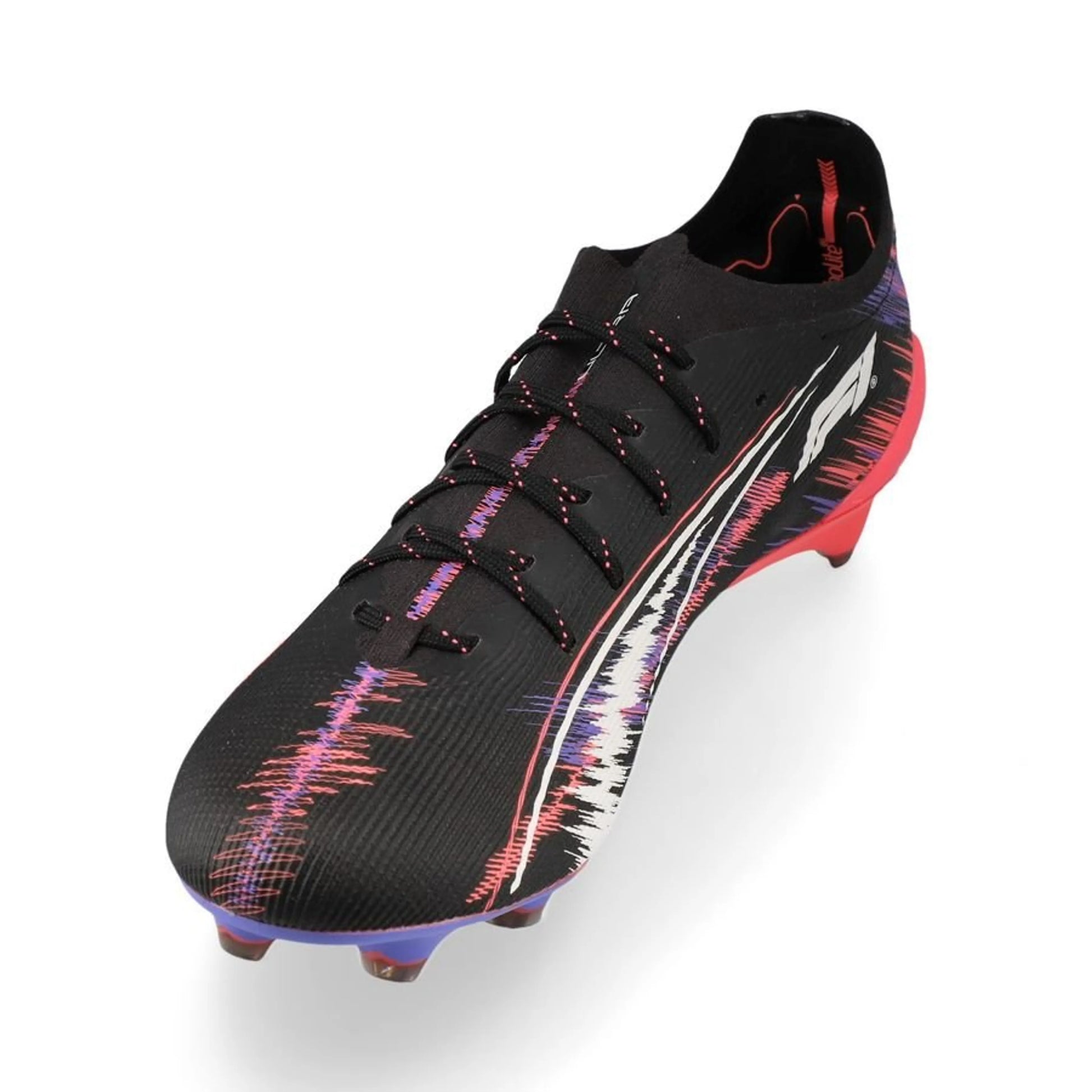 side view of the PUMA Ultra 5 Ultimate FG Formula 1 in Black/Dark Amethyst colorway