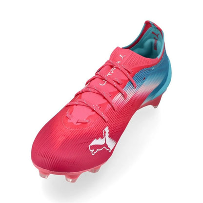 side view of the PUMA Ultra 6 Ultimate FG Re-charge Pack in Blue/Pink/Rose colorway