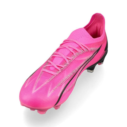 side view of the PUMA Ultra Ultimate FG/AG Phenomenal Pack in Pink/White/Black colorway