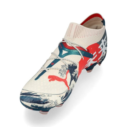 side view PUMA X Unisport Future 7 Ultimate FG/AG Great Wave in Almond/Red/Ocean colorway