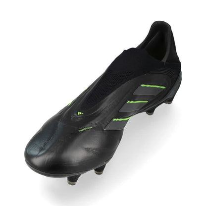 side view of the adidas Copa Pure 3 Elite Laceless FG Electric Stealth pack in Black/Lemon colorway