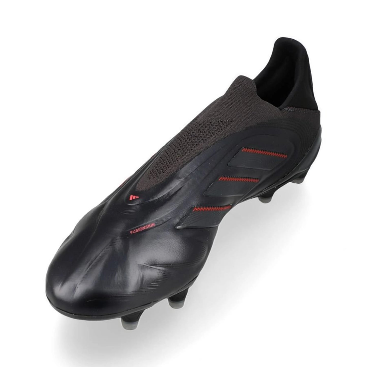 side view of the adidas Copa Pure Elite III Laceless FG "Stealth Victory" pack in a Black/Grey/Red colorway