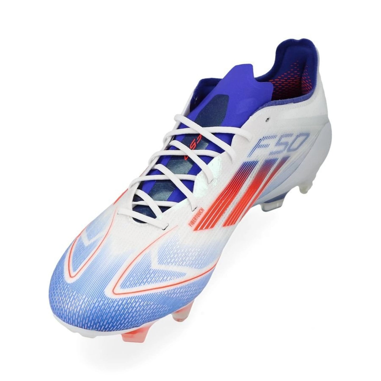 side view of the adidas F50 Elite FG "Advancement" pack in White/Red/Blue colorway
