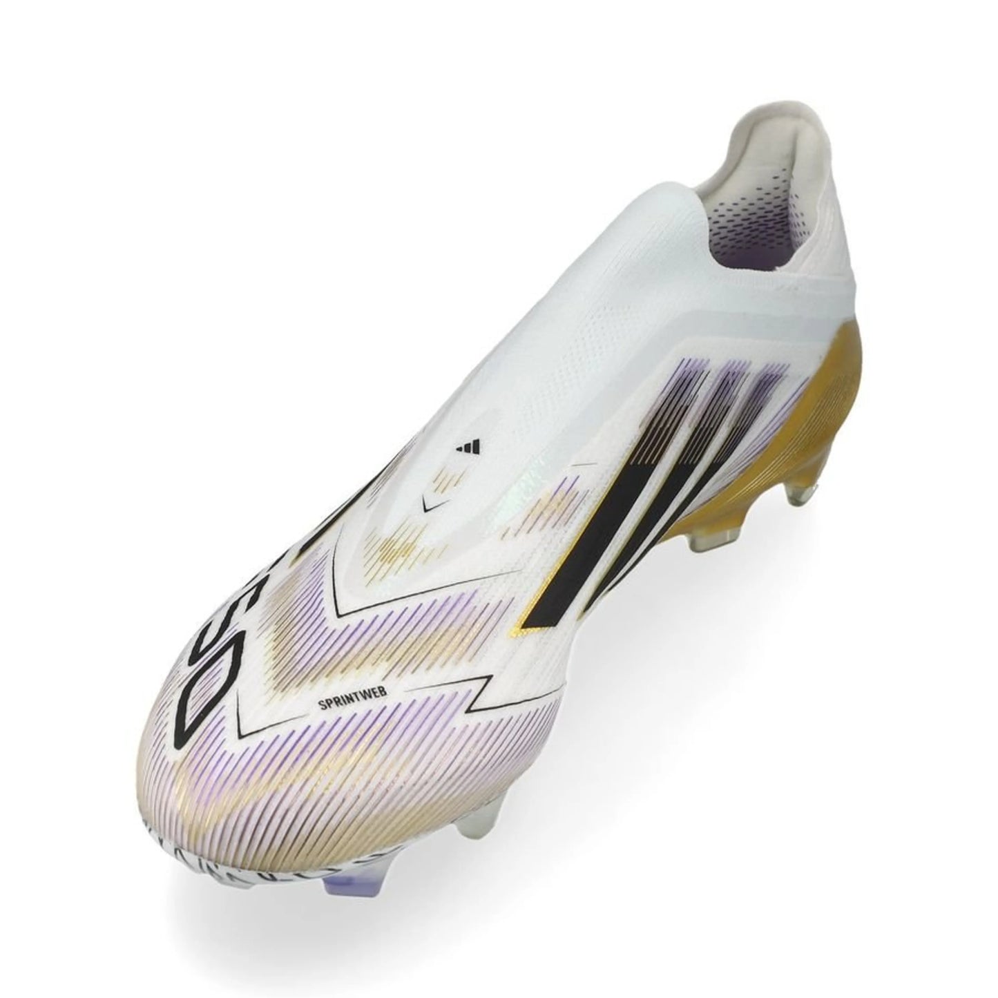 side view of the adidas F50 Elite Laceless FG "Road to Glory" Pack in a White/Black/Gold colorway