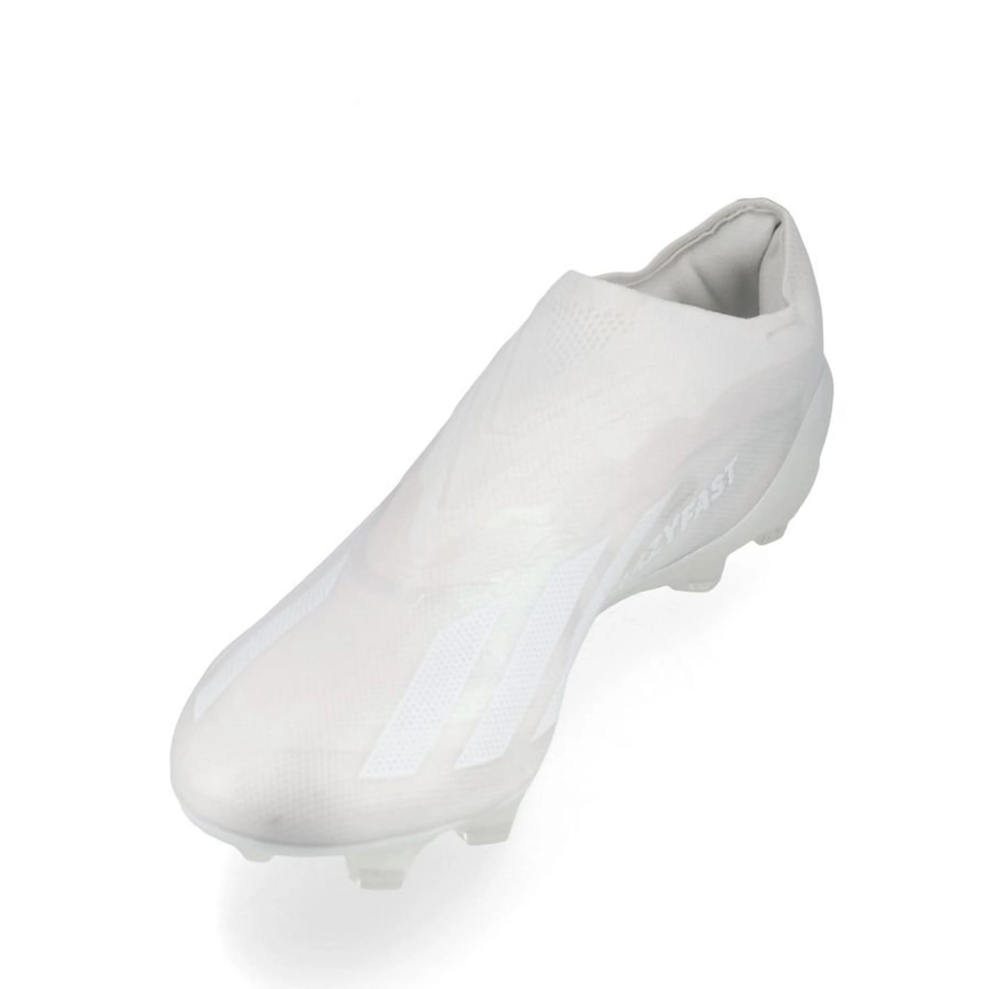 side view of the adidas X Crazyfast .1 Laceless FG Pearlized pack in a clean White finish.