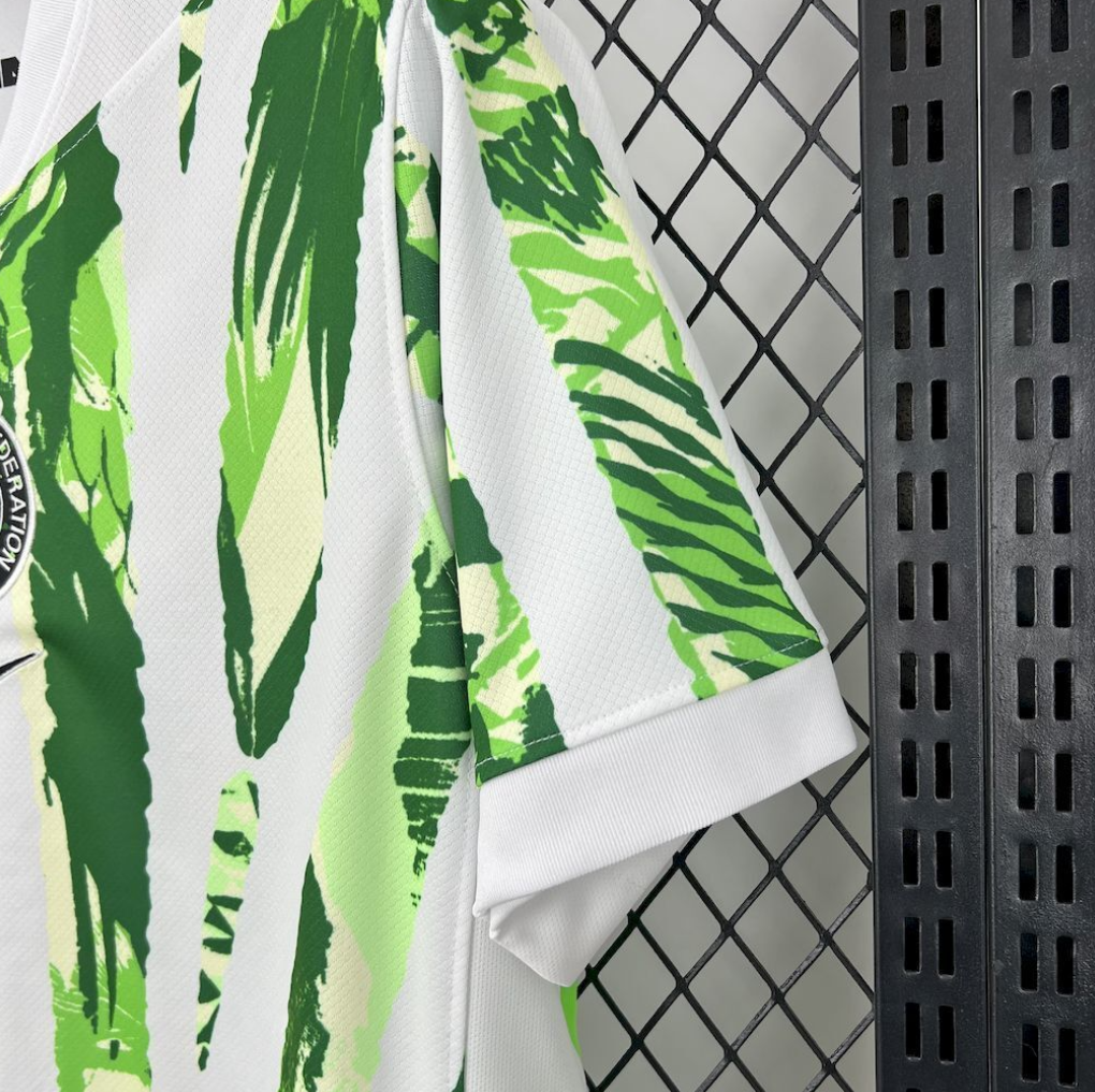 sleeve view of the Nigeria 25/26 Home White/Green Football Short Sleeve Jersey Designed By Nike