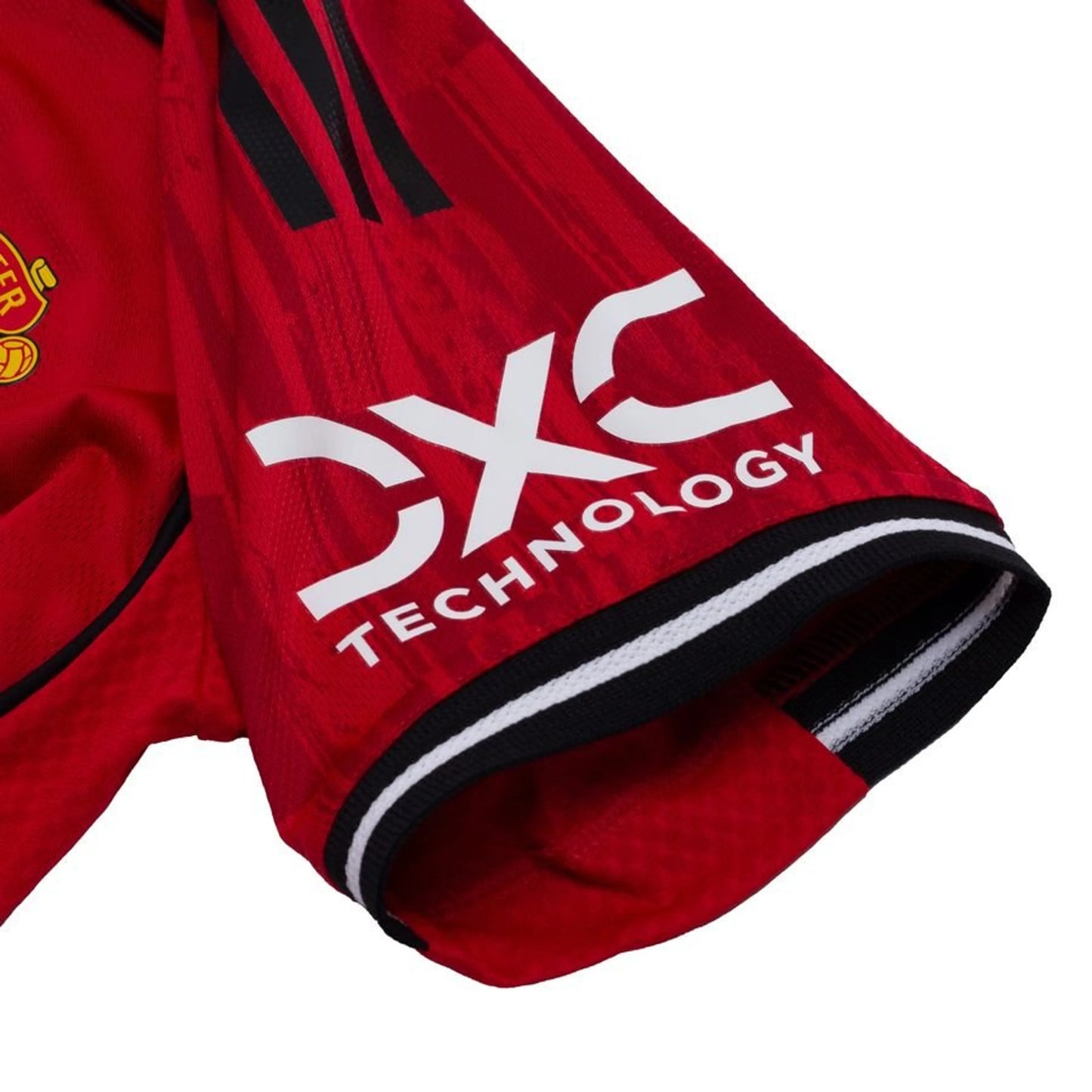 sleeve view of the adidas logo view on the Manchester United 2025/26 Home Red Jersey