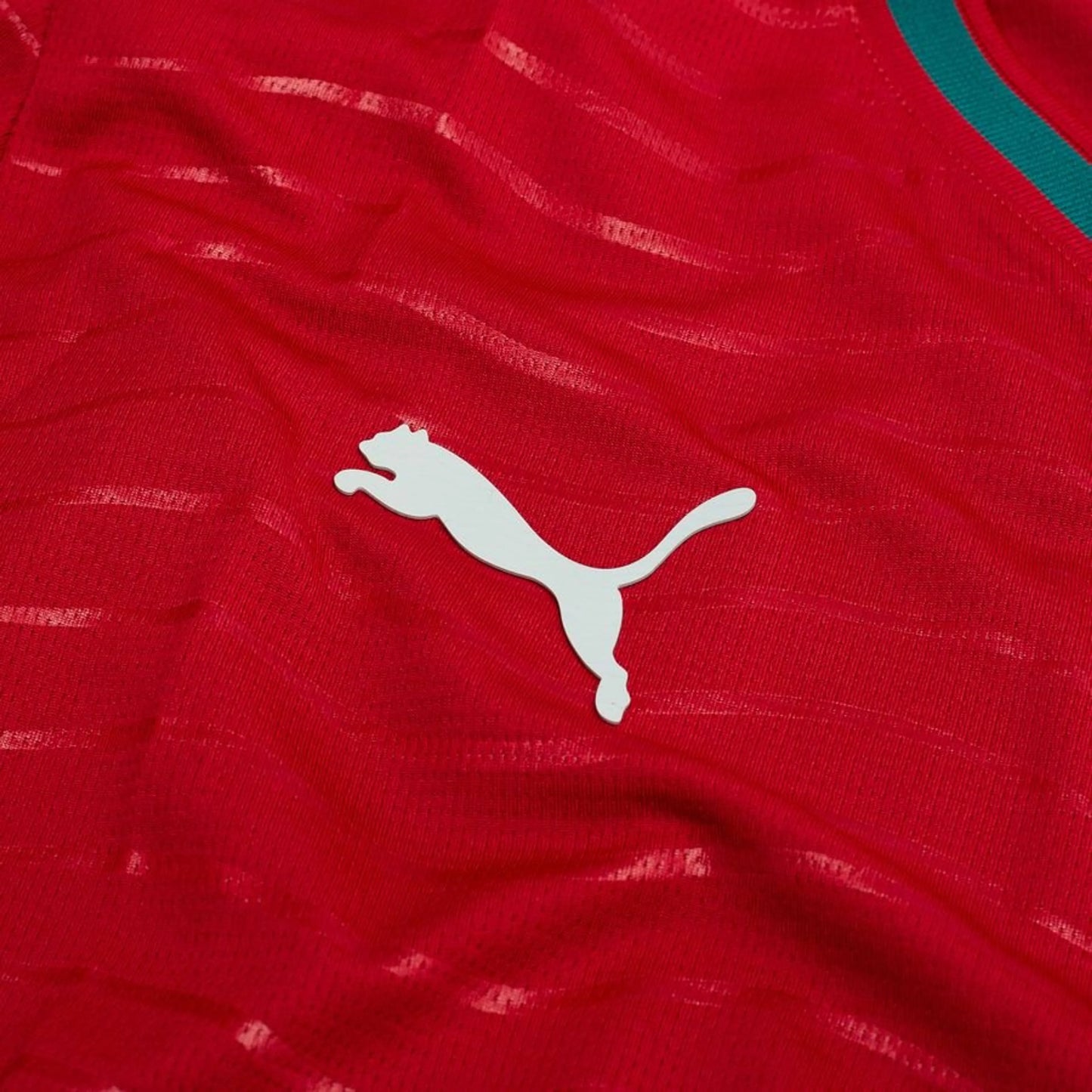 sponsor logo on the PUMA Portugal 2026 World Cup Home Long Sleeve Jersey in Red and Green 