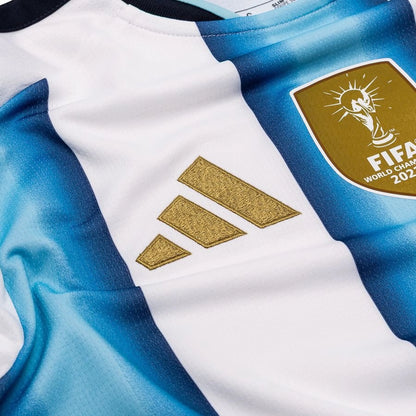 sponsor view on the adidas Argentina 2026 World Cup Home Long Sleeve Jersey in White Blue