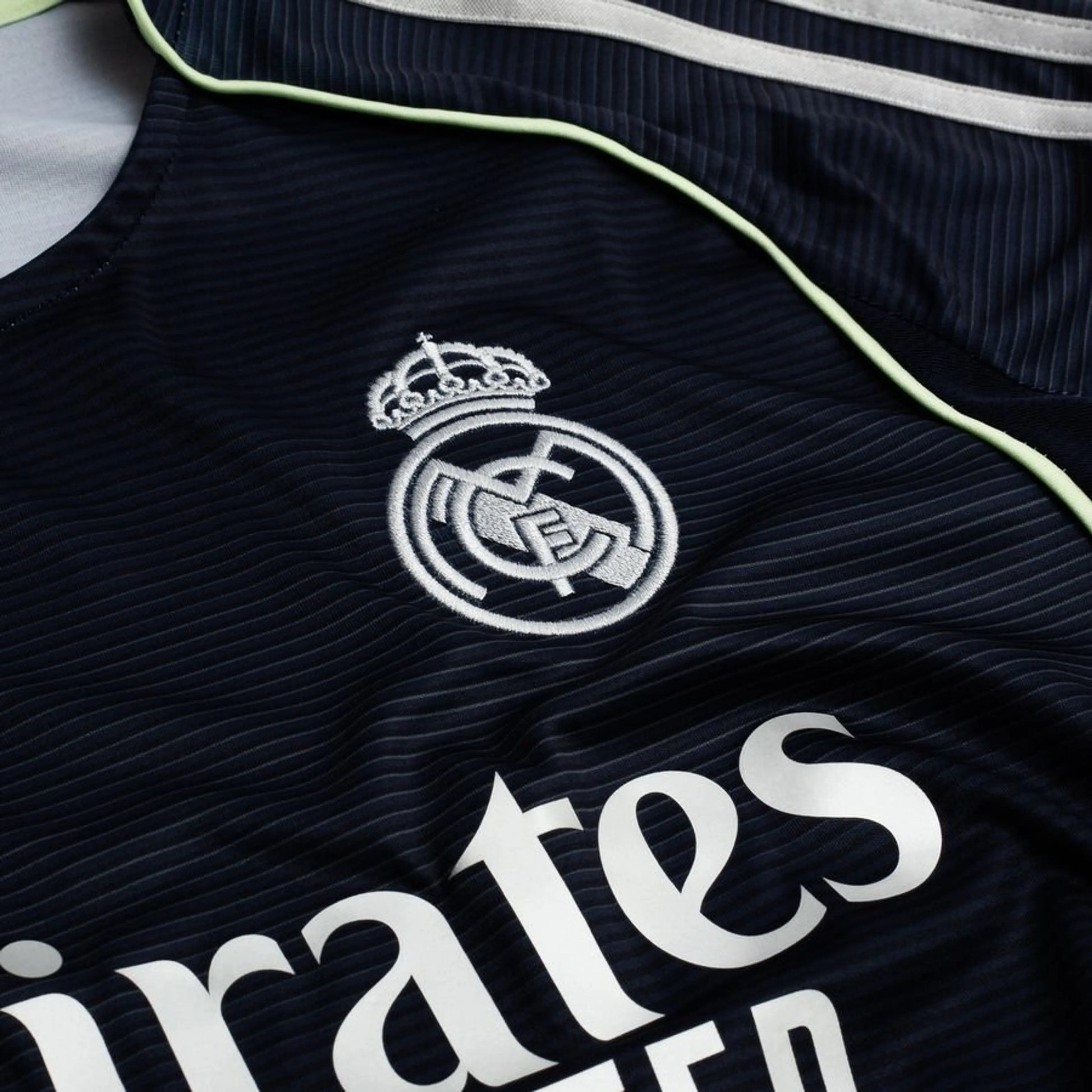 team logo view of the Adidas Real Madrid 2025/26 Away Long Sleeve Jersey