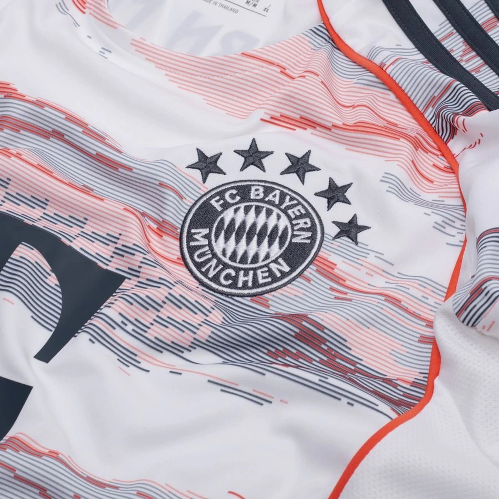 team logo view on the Adidas Bayern Munchen 2025/26 Away White Jersey