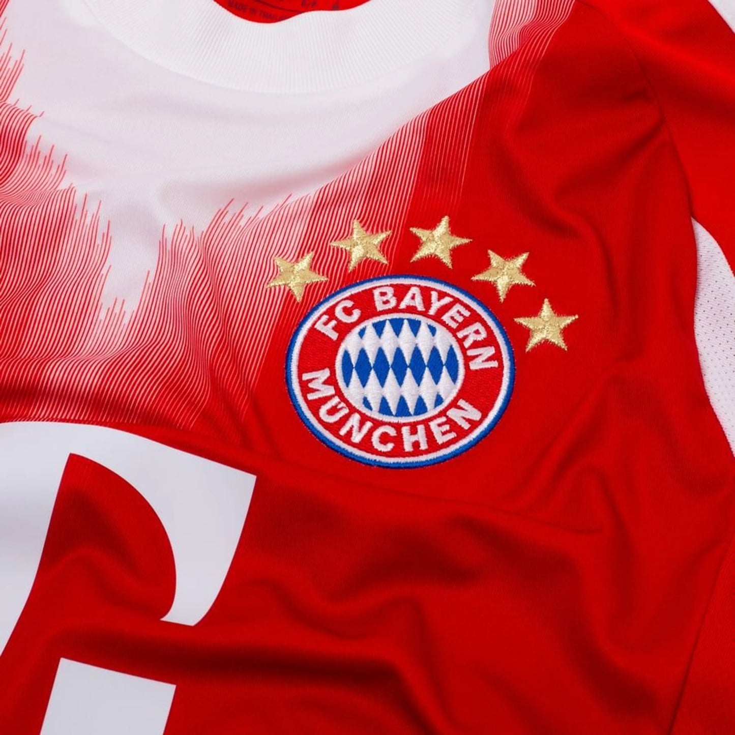 team logo view on the Adidas Bayern Munchen 2025/26 Home Red & White Jersey