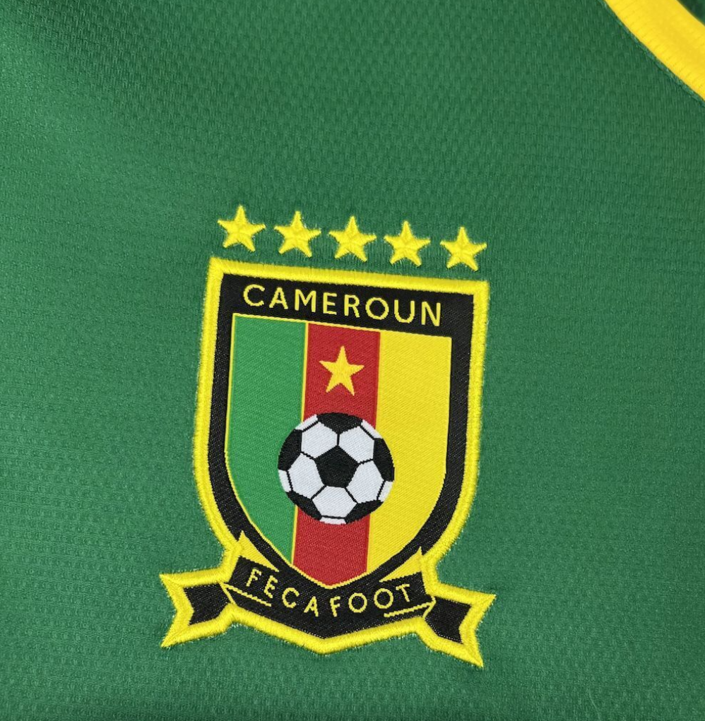 team logo view of the Cameroon 25/26 Home Green Football Short Sleeve Jersey Designed by Fourteen