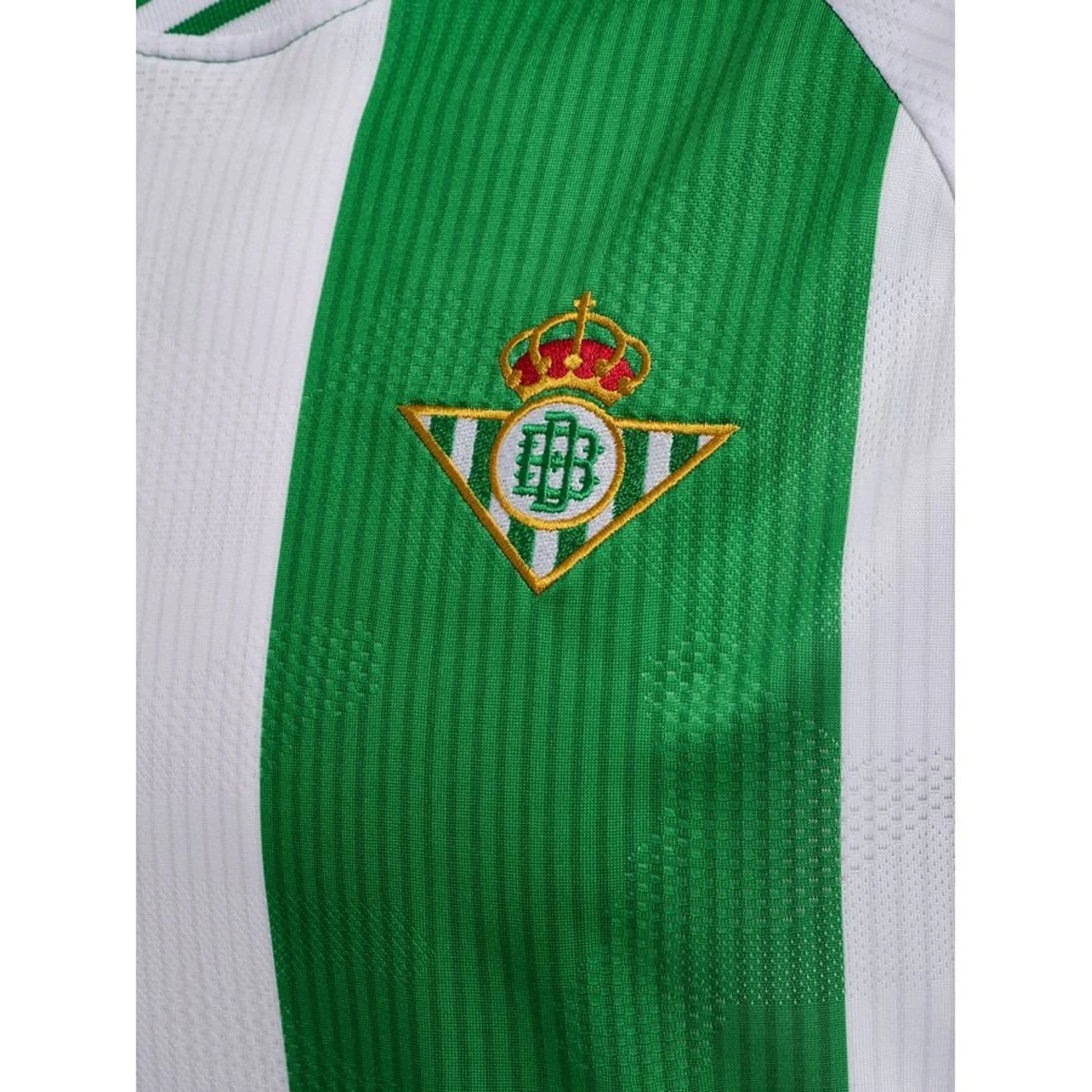 team logo view on the Hummel Real Betis 2025/26 Home Green and White Shirt