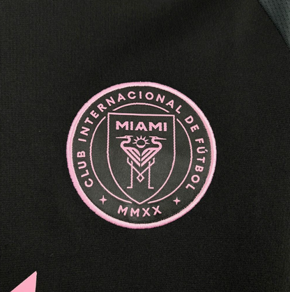 team logo view of the Inter Miami 25/26 Away Long Sleeve Black and pink Football Jersey Designed By Adidas