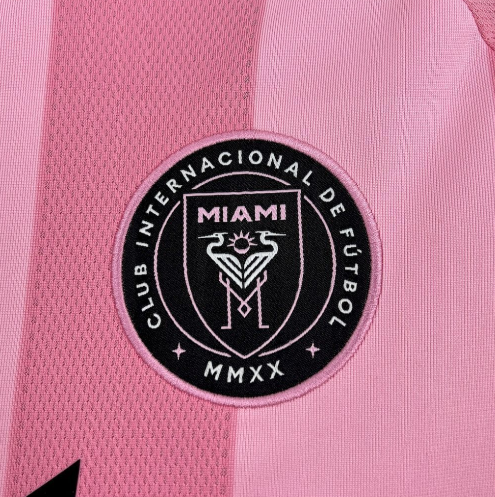 team logo view on the Inter Miami 25/26 Home Pink Football Short Sleeve Jersey Designed By Adidas