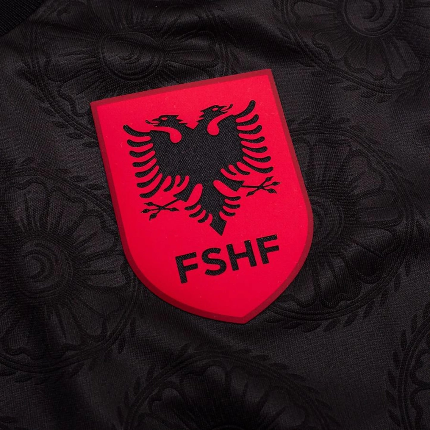 team logo view of the Macron Albania Third Black Shirt 2026/27