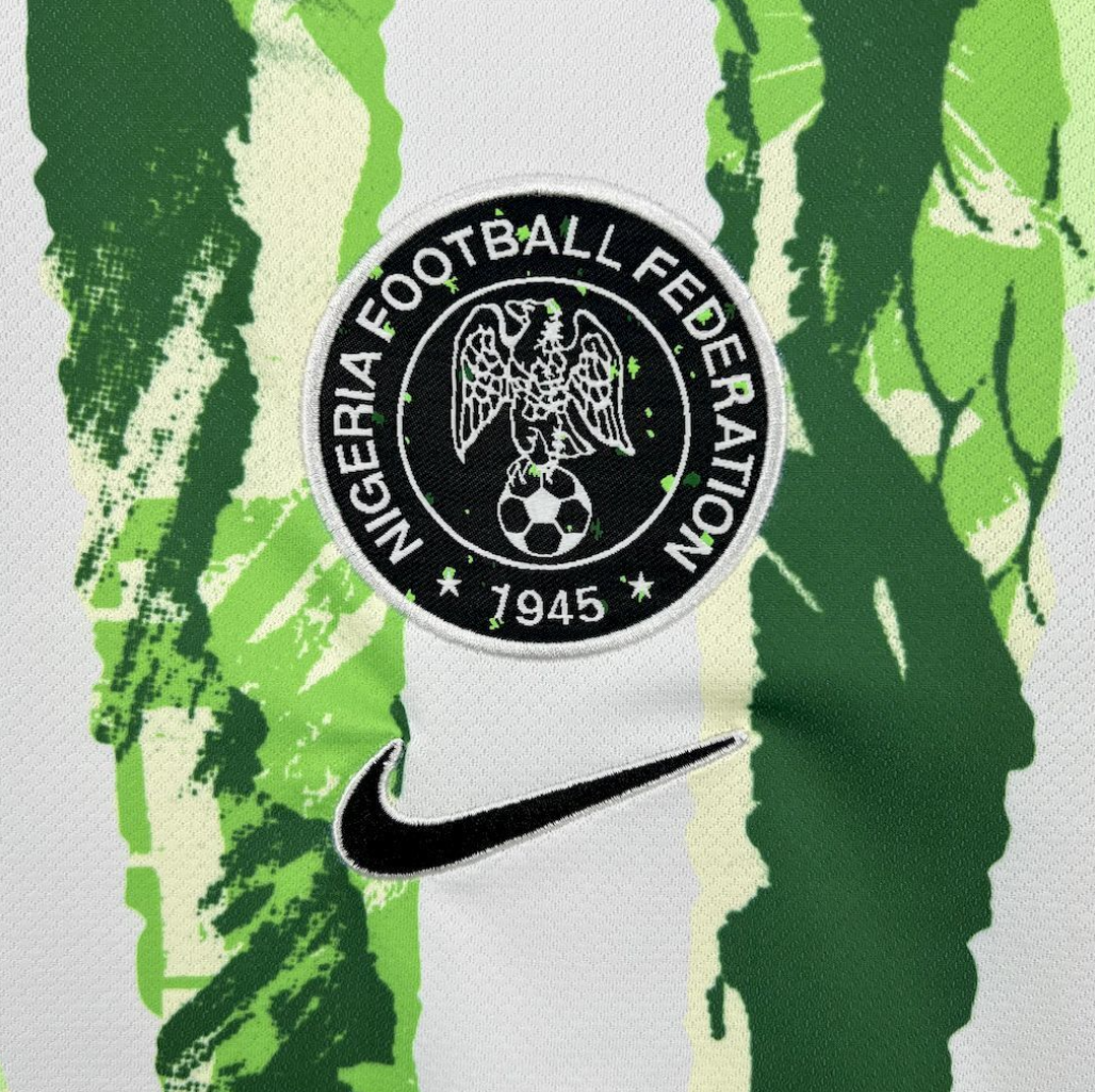 team logo view of the Nigeria 25/26 Home White/Green Football Short Sleeve Jersey Designed By Nike