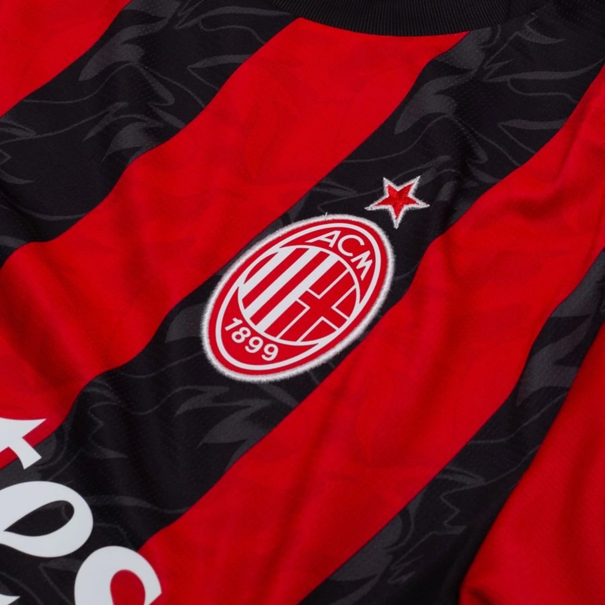 team logo view of the PUMA AC Milan 2025/26 Home Long Sleeve Black & Red Jersey