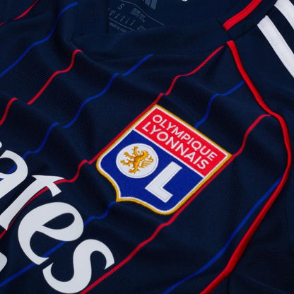 team logo view on the adidas Olympique Lyonnais 2025/26 Away Blue Shirt
