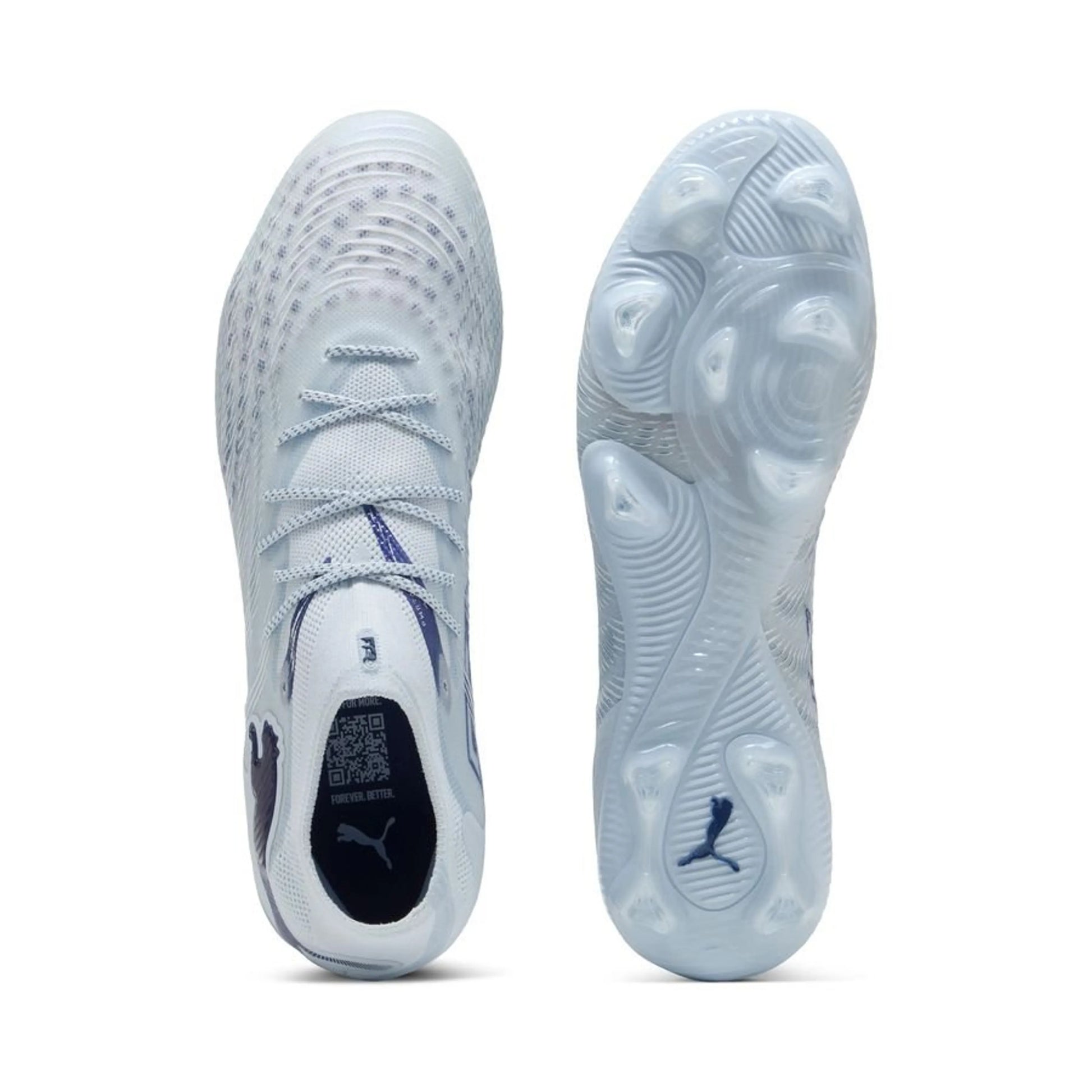 top and bottom view of the PUMA Future 9 Ultimate FG Dreamrush in a Blue/ White colorway