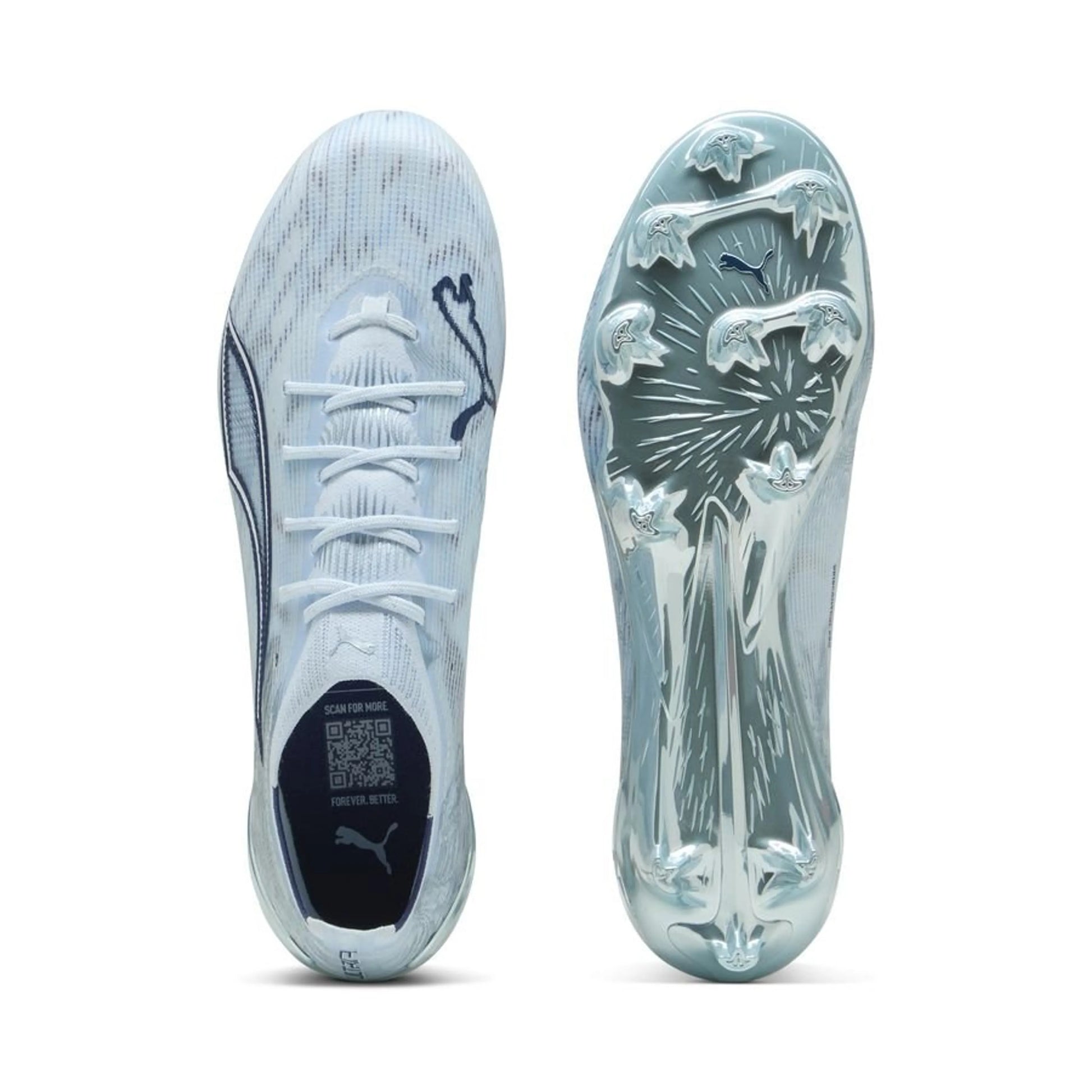 top and bottom view of the PUMA Ultra 6 Ultimate FG Dreamrush in a Blue/White colorway