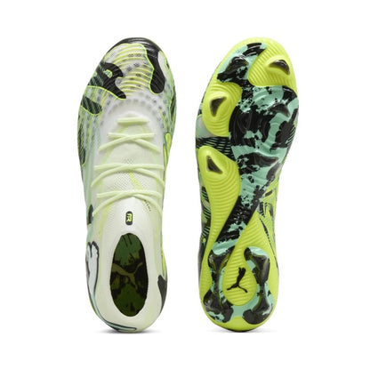 top and bottom view of the PUMA Future 9 Ultimate FG Creativity in Yellow/Mint /White/Black colorway