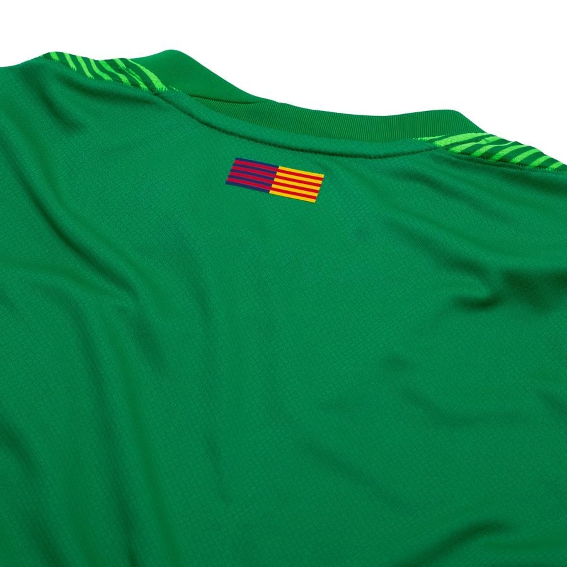 top back neck view of the Nike FC Barcelona 2025/26 Home Goalkeeper Shirt in Green/Black