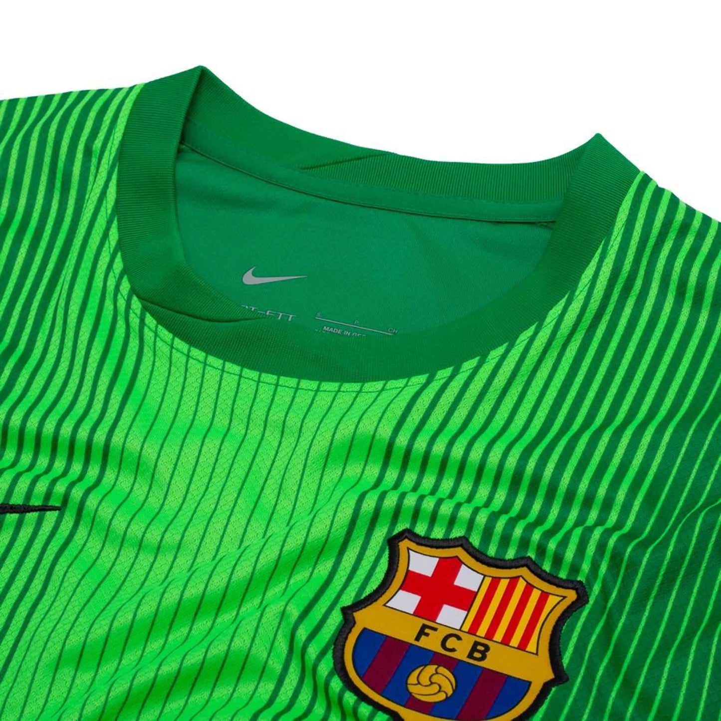 top neck view of the Nike FC Barcelona 2025/26 Home Goalkeeper Shirt in Green/Black