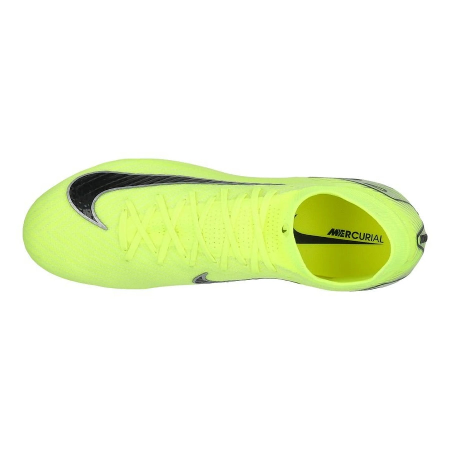 top view of the Nike Air Zoom Mercurial Superfly 10 Elite FG "Mad Voltage" Pack in a Neon/Black colorway