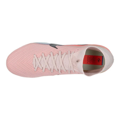 top view of the Nike Air Zoom Mercurial Superfly 10 Elite FG "United Chapter 2" Pack in a Pink/Blue/Black colorway