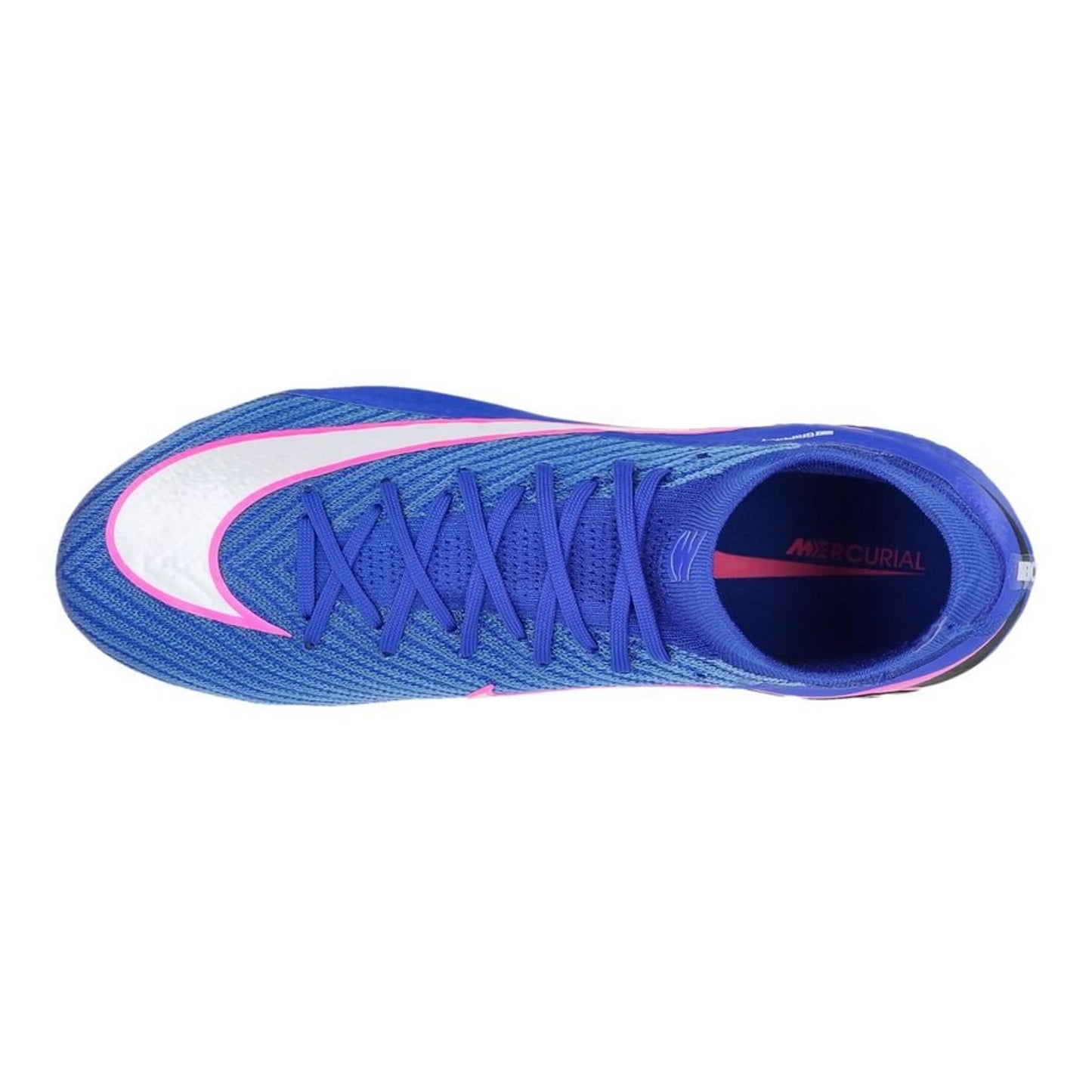 top view of the Nike Air Zoom Mercurial Superfly 10 Elite SG-PRO in Racer Blue / White (Attack Pack)