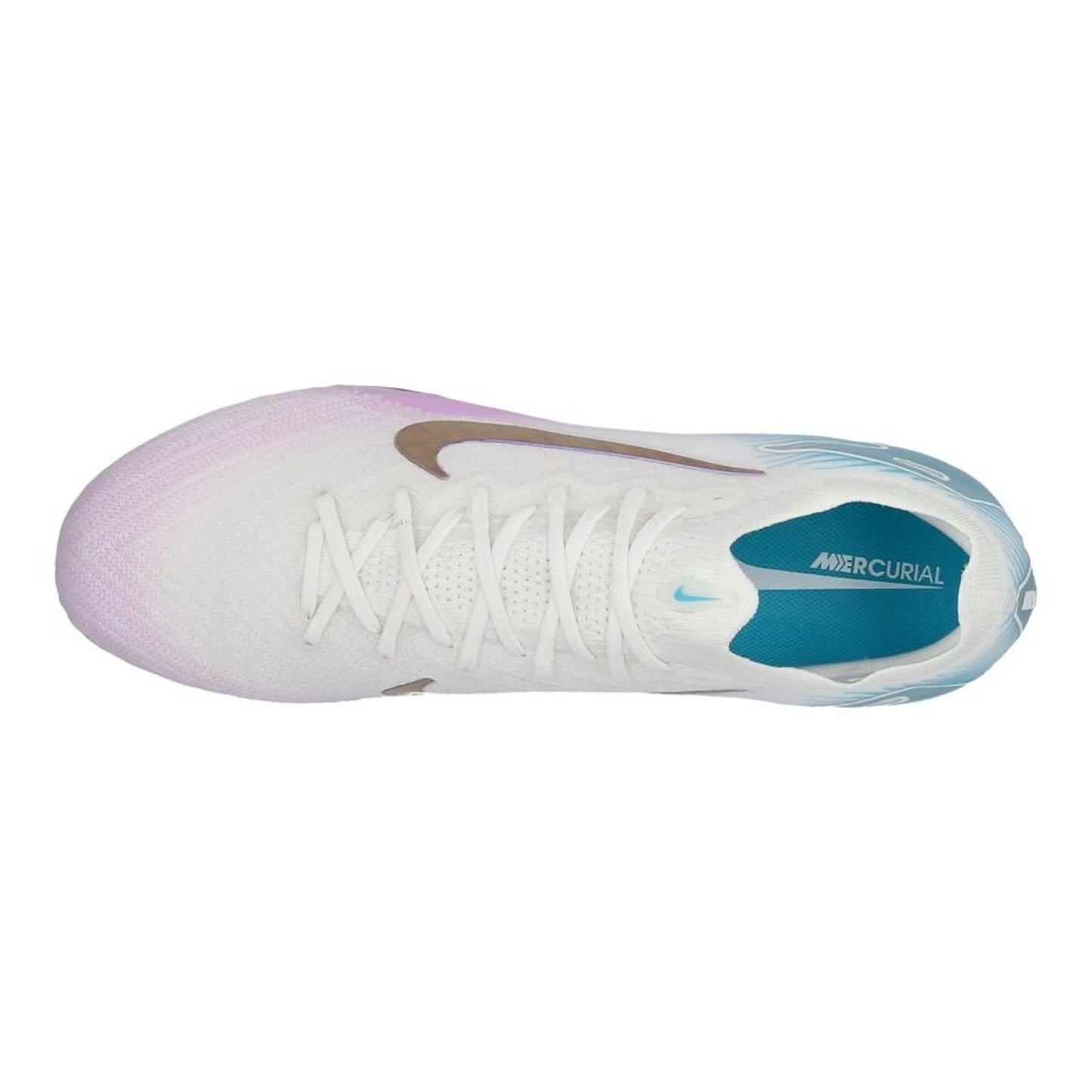 top view of the Nike Air Zoom Mercurial Vapor 16 Elite FG "Chromatic" Pack in a White/Blue colorway
