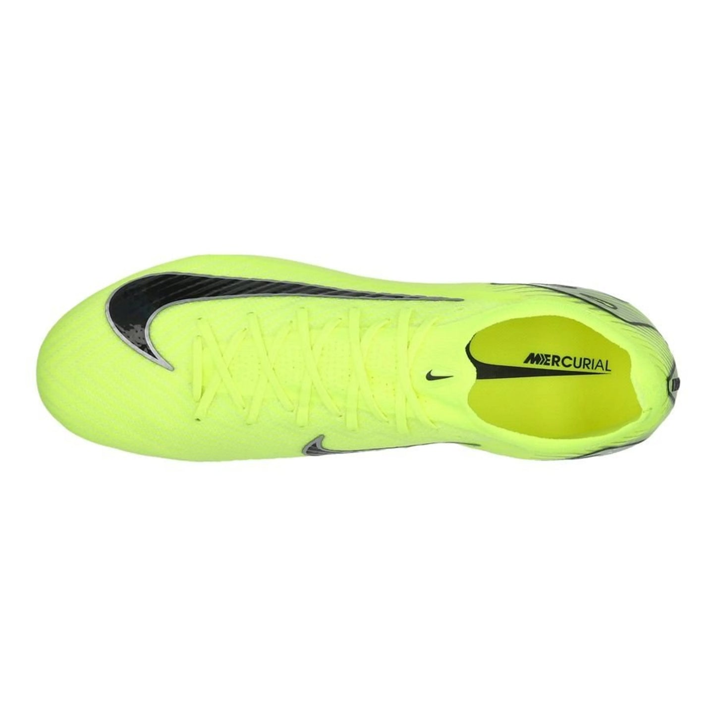top view of the Nike Air Zoom Mercurial Vapor 16 Elite FG "Mad Voltage" Pack in a Neon/Black colorway