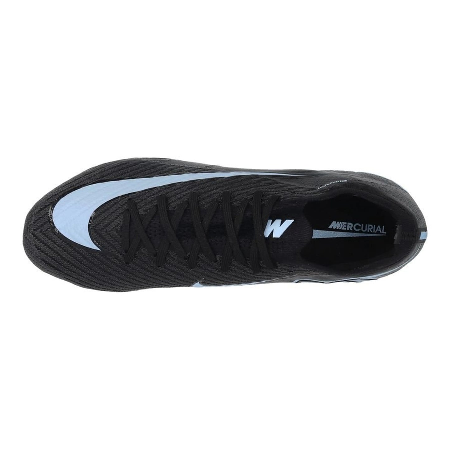 top view of the Nike Air Zoom Mercurial Vapor 16 Elite SG-PRO in Black/Blue from the stealthy Shadow Pack