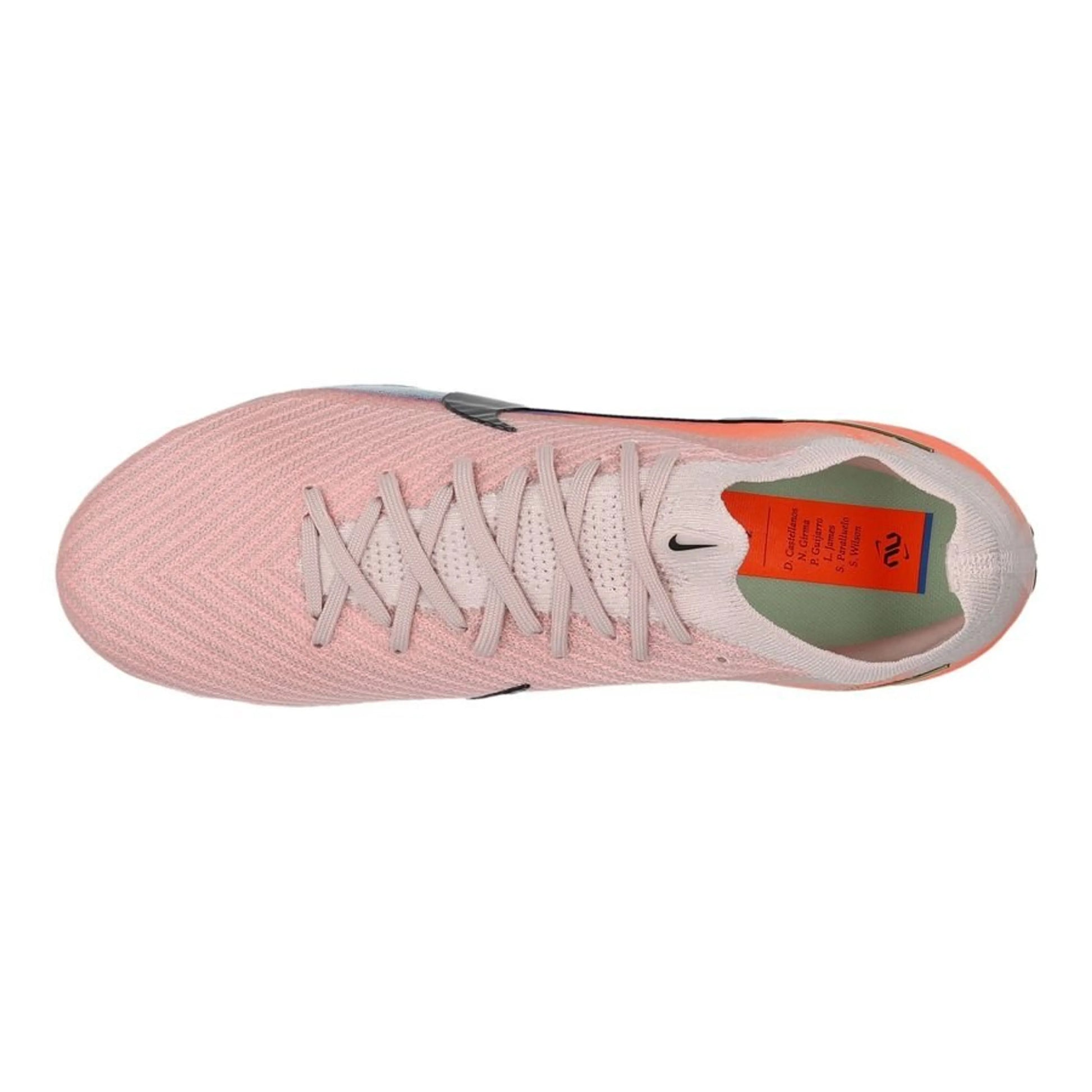top view of the Nike Air Zoom Mercurial Vapor 16 Elite SG-PRO in Pink/Orange/Blue