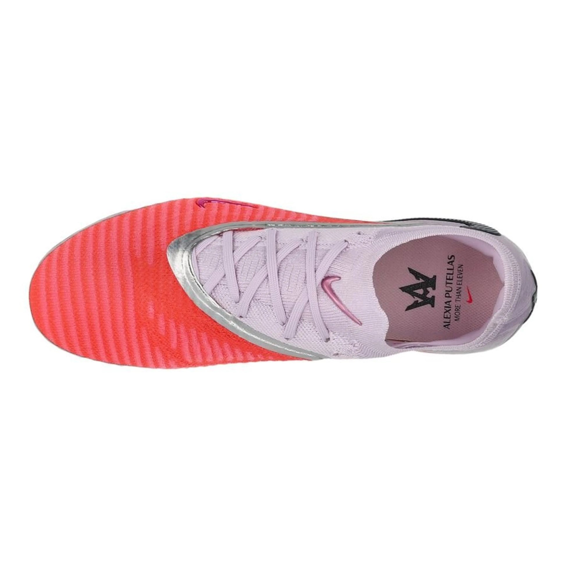 top view of the Nike Phantom 6 Elite Low Cut FG Alexia Putellas Personal Edition in a Crimson/Black colorway