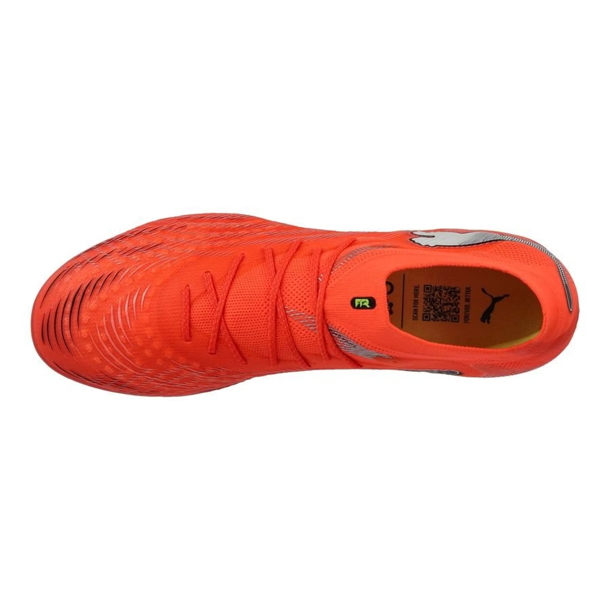 top view of the PUMA Future 9 Ultimate AG in Glowing Red / PUMA White / PUMA Black / Puma Silver (Unleashed Pack)
