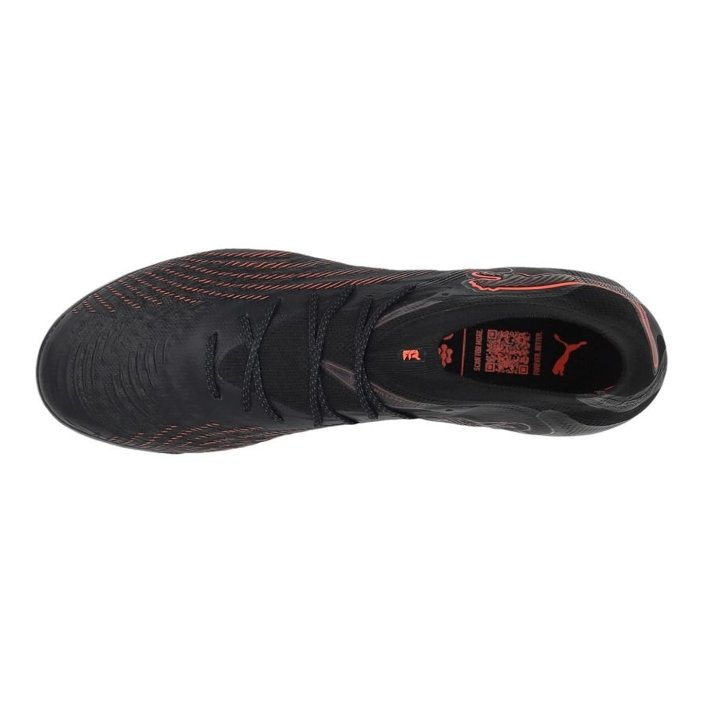 top view of the PUMA Future 9 Ultimate AG in PUMA Black / Glowing Red / Strong Gray (Eclipse Pack)