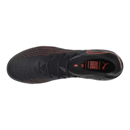 top view of the PUMA Future 9 Ultimate AG in PUMA Black / Glowing Red / Strong Gray (Eclipse Pack)