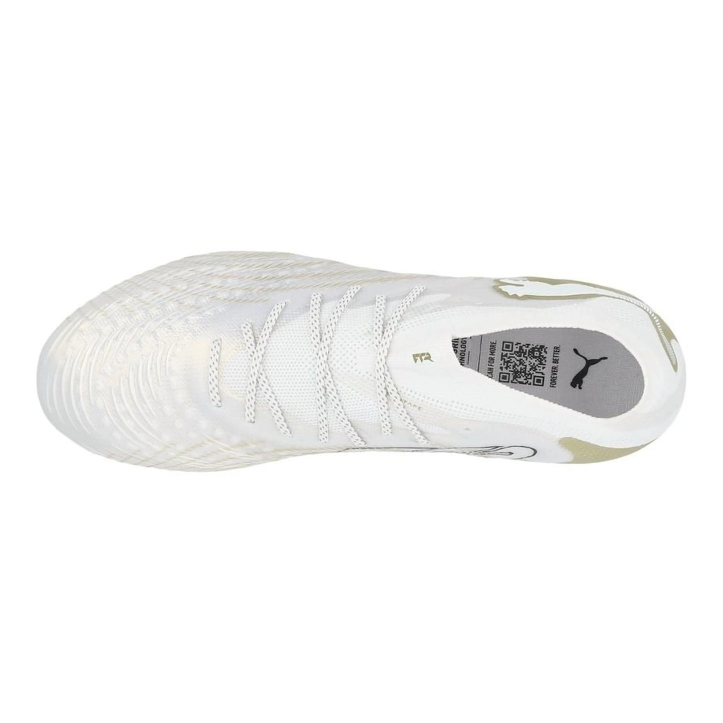 top view of the PUMA Future 9 Ultimate FG White Gold in White/Gold/Black colorway