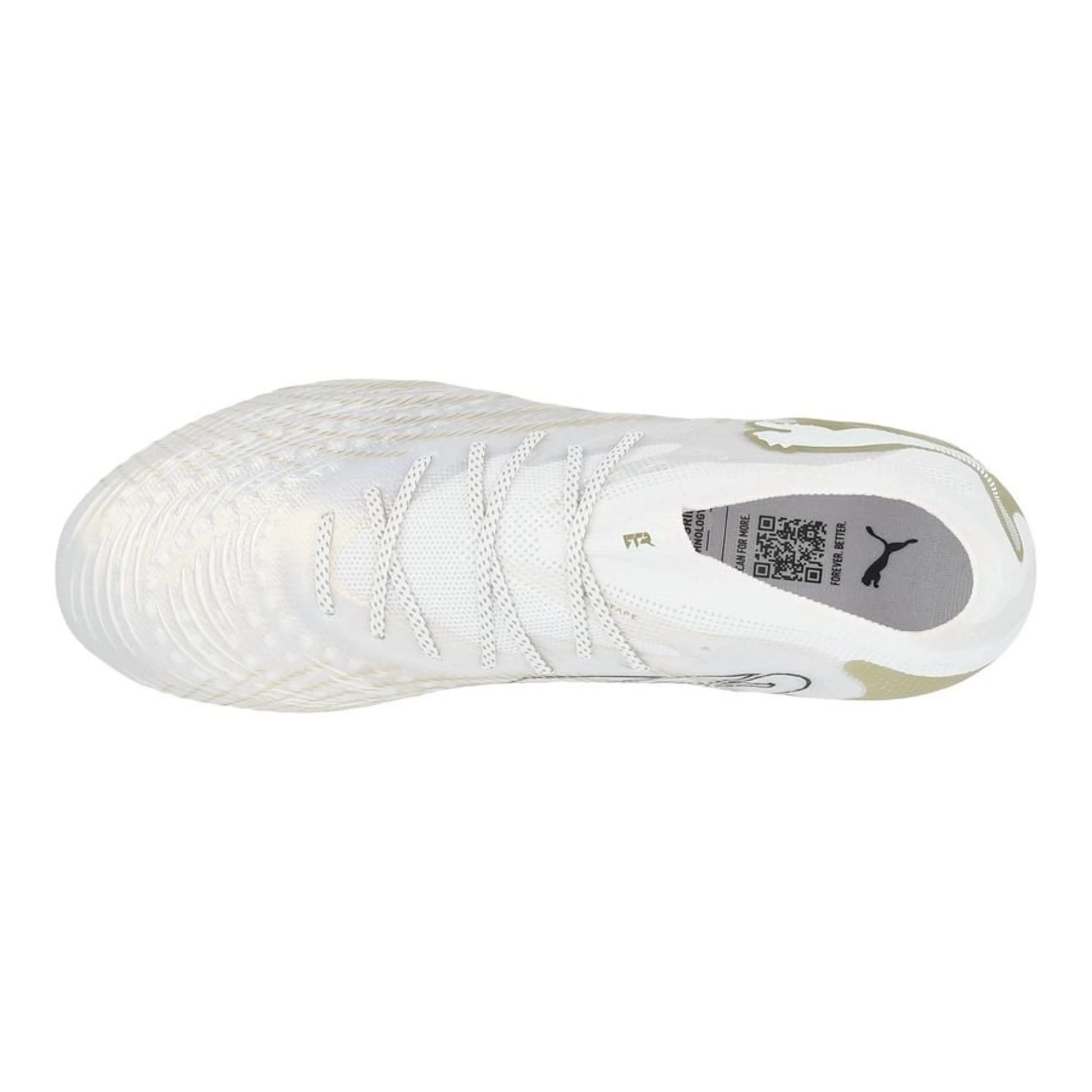 top view of the PUMA Future 9 Ultimate FG White Gold in White/Gold/Black colorway