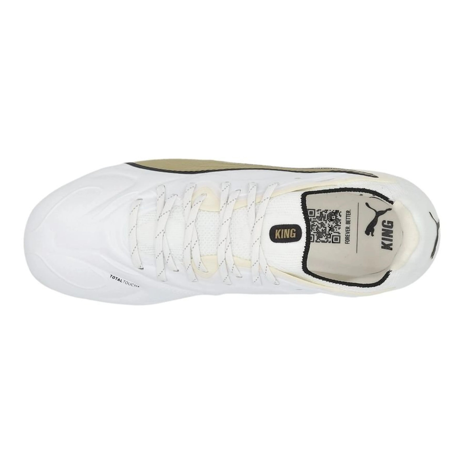 top view of the PUMA King 20 Ultimate FG/AG White Gold in White/Gold/Black colorway
