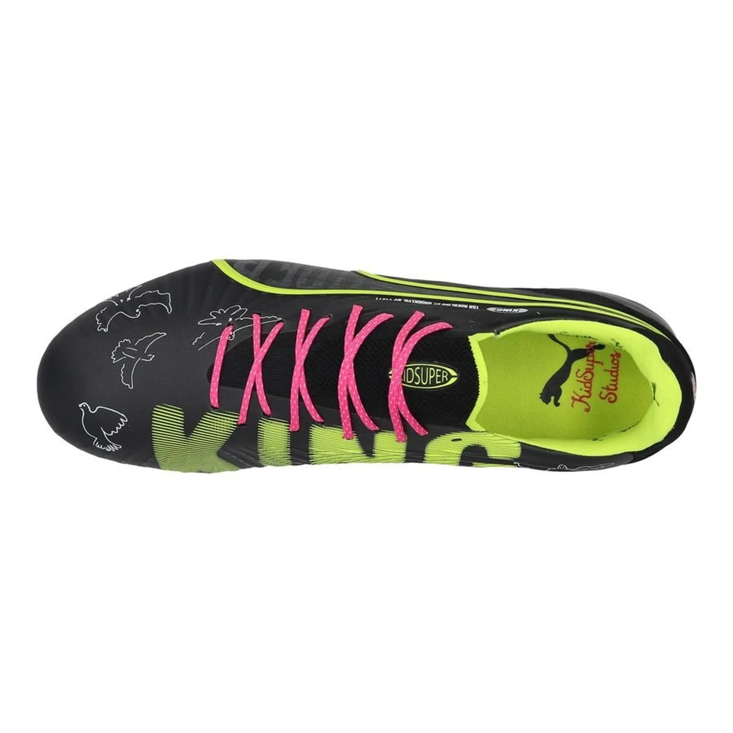 top view of the PUMA King Ultimate FG/AG Club World Cup X Kidsuper in Grey/Lime/Gray